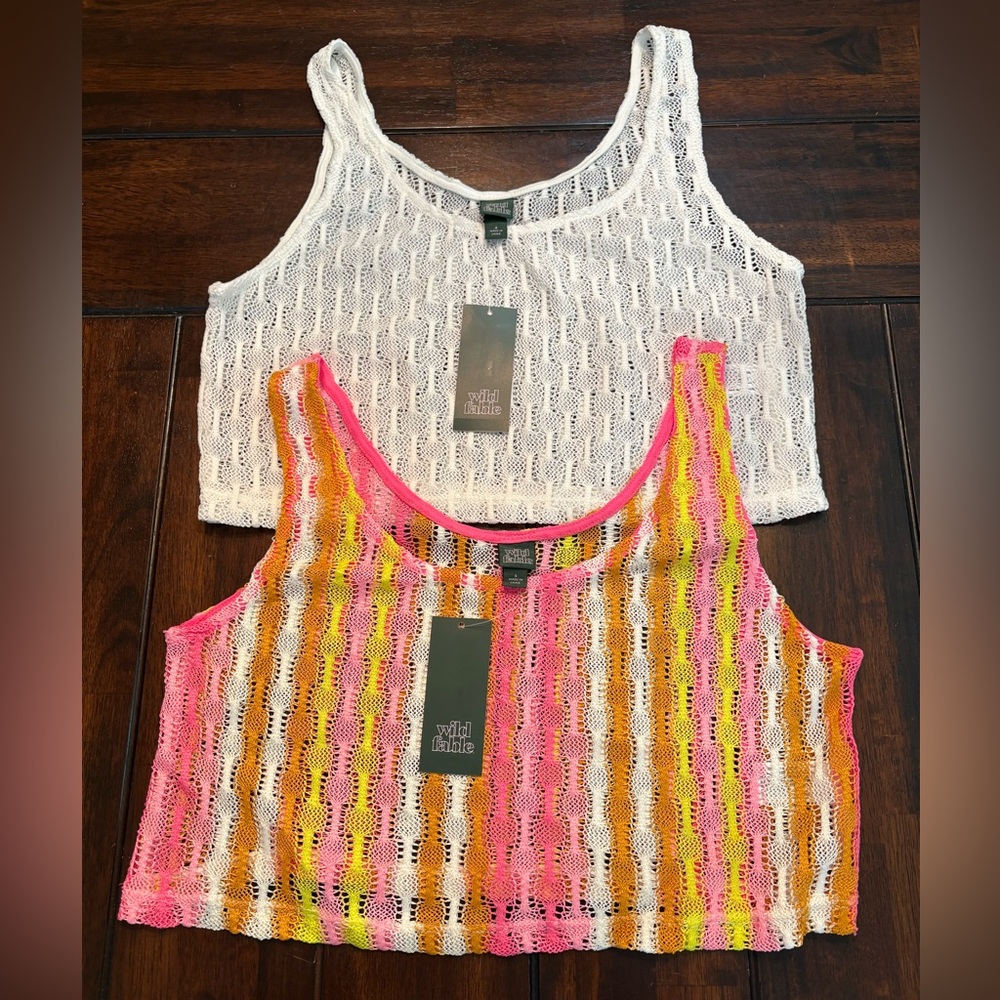 2 Pack Wild Fable Crochet Knit Striped Crop Top Size Small White & Multicolor